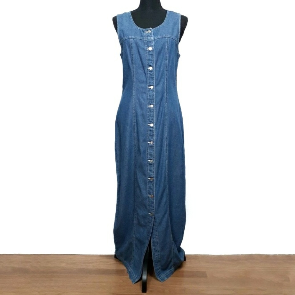 Vintage 90s Karen Kane Tencel Denim Maxi Jumper 8